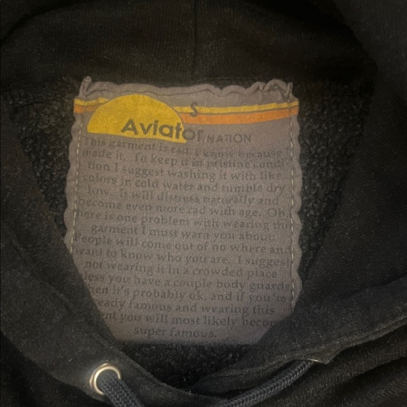 Aviator Nation Stylish Black Hoodie with Velvet Sleeve Stripes - Picture 4 of 4